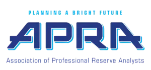 APRA logo - Association of Professional Reserve Analysts, blue acronym with full name in text