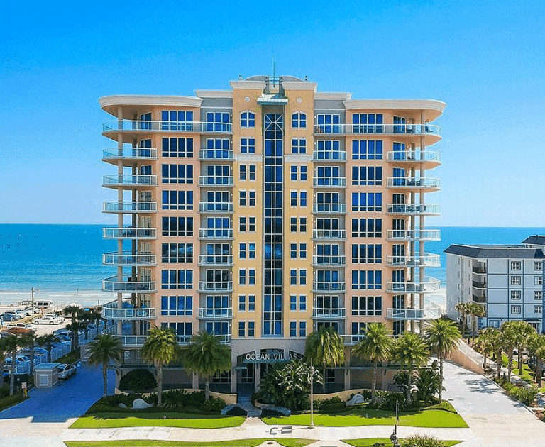 Oceanfront high-rise condo building in Daytona Beach, Florida, showcasing beachfront architecture relevant to Structural Integrity Reserve Studies (SIRS) and condo association planning