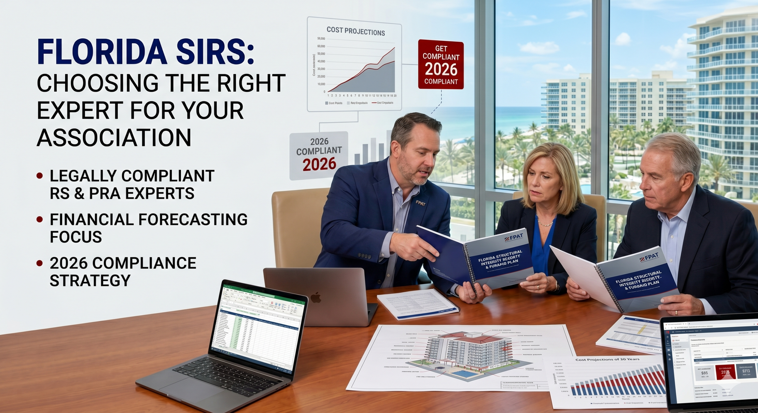 FPAT Experts Consulting on Florida SIRS & 2026 Statutory Compliance - FPAT Felten Property Assessment Team fpat Credentialed Reserve Specialists Reviewing a Florida Sirs Report and Financial Forecasting Plan for 2026 Condo Statutory Compliance